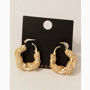 GOLD DIPPED RHINESTONE BRAIDED HOOP EARRINGS